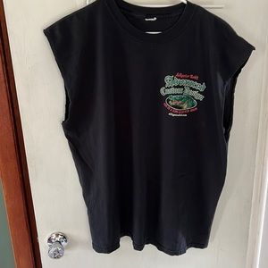 Black Cut Sleeves Teeshirt Sz XL (see measurements)
